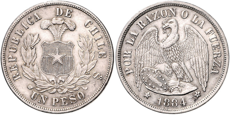 Chile. 
1 Peso 1884, Silber. KM&nbsp;142.1. . 

f. vz