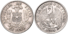 Chile. 
1 Peso 1884, Silber. KM&nbsp;142.1. . 

f. vz