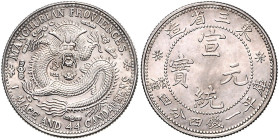 China-Ch'ing-Dynastie (Mandschu-Dynastie). 
Pu Ji (Hsüan-Tung) 1908-1911. Mandschurei. 20 Cents o.J. (ca. 1912), Silber, Umschrift-Variante mit PROVI...