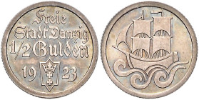 Danzig, Freie Stadt. 
1/2 Gulden 1923. Jaeger&nbsp;D&nbsp;6. . 

vz