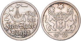 Danzig, Freie Stadt. 
2 Gulden 1923. Jaeger&nbsp;D&nbsp;8. . 

f. vz