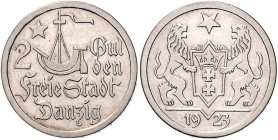 Danzig, Freie Stadt. 
2 Gulden 1923. Jaeger&nbsp;D&nbsp;8. . 

ss-f. vz