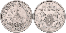 Danzig, Freie Stadt. 
5 Gulden 1935, Nickel, Kogge. Jaeger&nbsp;D&nbsp;19. . 

winz. Kratzer, ss-vz