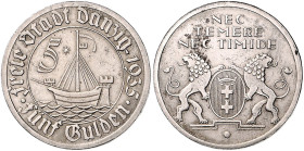 Danzig, Freie Stadt. 
5 Gulden 1935, Nickel, Kogge. Jaeger&nbsp;D&nbsp;19. . 

leichte Korros.spuren, ss