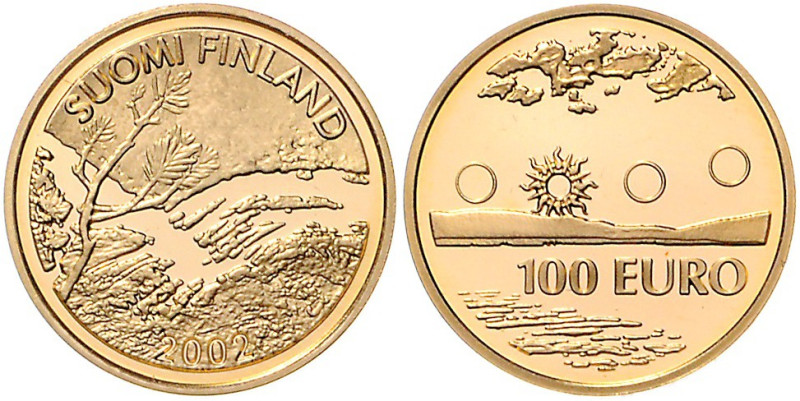 Finnland. 
Republik, seit 1918. 100 Euro 2002, GOLD (8,64 g 900 f.), Lappland, ...