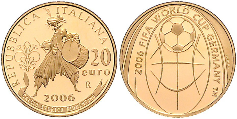 Italien-Republik. 
20 Euro 2004, GOLD (6,452 g 900 f.), Fußball-WM 2006 in Deut...