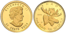 Kanada. 
Elisabeth II. 1952-2022. 50 Cents 2004, GOLD (1/25 oz fein), Elchkopf. KM&nbsp;526. . 

PP