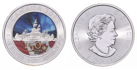 Kanada. 
Elisabeth II. 1952-2022. 5 Dollars 2017, Silber (1 oz fein) mit Farbdekor, 150 Jahre Canada. Aufl. 1.500 Ex., in Kapsel, mit Info-Kärtchen. ...