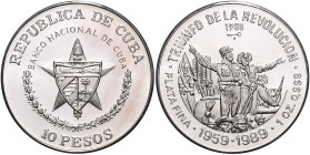 Kuba. 
10 Pesos 1988, Silber (1 oz 999 f.), 40. Jahrestag der Kubanischen Revolution. Schön&nbsp;164, KM&nbsp;162. Aufl. 4.000 Ex., im OE mit Zert.. ...