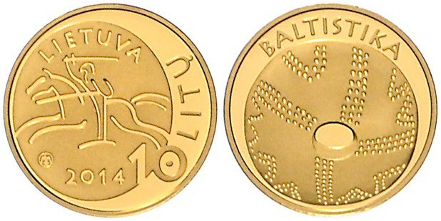 Litauen. 
Republik seit 1991. 10 Litu 2014, GOLD (1,244 g 999 fein), Litauische...