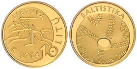 Litauen. 
Republik seit 1991. 10 Litu 2014, GOLD (1,244 g 999 fein), Litauische Wissenschaft, Baltistika. mehrwertsteuerbefreit, in OE mit Umkarton u...