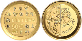 Litauen. 
Republik seit 1991. 50 Euro 2015, GOLD (7,78 g 999 fein), Münzprägung im Großherzogtum Litauen, histor. Münzzeichen/Litauischer Reiter. meh...