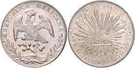 Mexiko. 
Zweite Republik 1867-1905. 8 Reales 1897 Mo AM, Mexiko City, Silber. KM&nbsp;377.10. die letzte 8-Reales-Ausgabe. 

feine Tönung, stfr