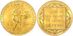 Niederlande-Königreich. 
Wilhelmina 1890-1948. Dukat 1928, Utrecht, 3,50 g, GOLD. KM&nbsp;83.1, Fb.&nbsp;352. mehrwertsteuerbefreit.. 

f. stfr