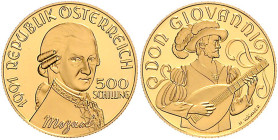 Österreich. 
Zweite Republik seit 1945. 500 Schilling 1991, GOLD, Wolfgang Amadeus Mozart. Schön&nbsp;195, KM&nbsp;2997, Fb.&nbsp;915. mehrwertsteuer...