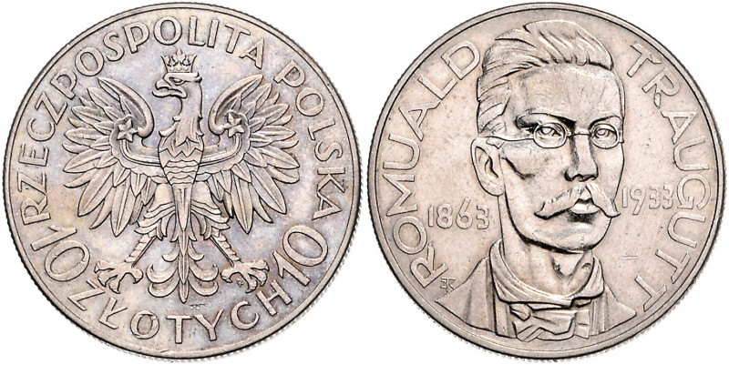 Polen. 
Zweite Republik 1918-1939. 10 Zlotych 1933, Silber, R. Traugutt. Par.&n...