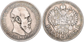 Russland. 
Alexander III. 1881-1894. 5 verschied. Silbermünzen: 5 Kopeken 1888, 10 Kop. 1891, 15 Kop. 1884, 20 Kop. 1893 u. Rubel 1893 (alle SPB/AG),...