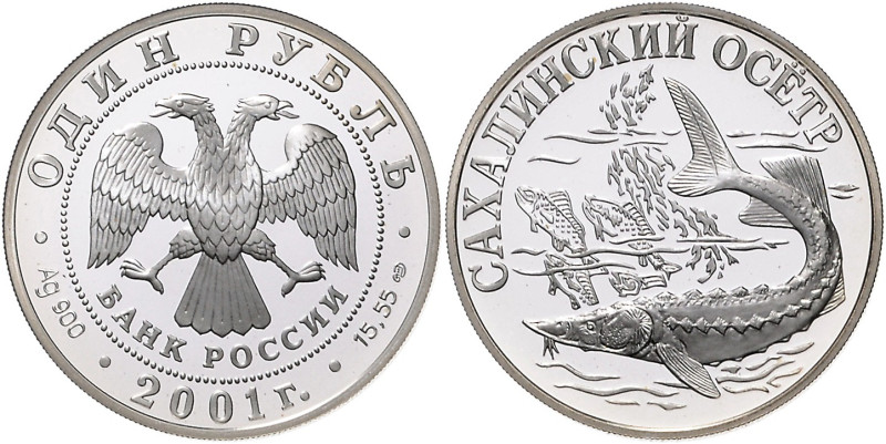 Russland. 
Russische Föderation seit 1991. 1 Rubel 2001, Silber, Serie "Rotes B...