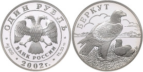 Russland. 
Russische Föderation seit 1991. 1 Rubel 2002, Silber, Serie "Rotes Buch", Steinadler. Par.&nbsp;656, KM&nbsp;760. in Orig.-Kapsel. 

PP