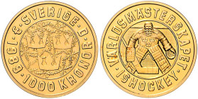 Schweden. 
Carl XVI. Gustaf seit 1973. 1000 Kronor 1989, GOLD (5,8 g 900 f.), Eishockey-WM in Schweden. KM&nbsp;870, Schön&nbsp;87, Fb.&nbsp;99. mehr...