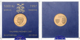 Schweden. 
Carl XVI. Gustaf seit 1973. 1000 Kronor 1997, GOLD (5,8 g 900 f.), 600 Jahre Kalmarer Union. KM&nbsp;103, Schön&nbsp;891, Fb.&nbsp;106. me...