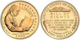 Vereinigte Staaten von Amerika. 
5 Dollars 1993, GOLD (8,36 g 900 f.), 200 Jahre "Bill of Rights". KM&nbsp;242, Schön&nbsp;243, Fb.&nbsp;204. mehrwer...