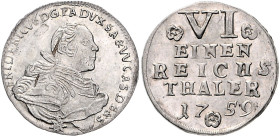 Anhalt/-Bernburg. 
Victor Friedrich 1721-1765. 1/6 Taler 1759, Harzgerode, Kriegsgeld, geharn. Brustbild im Mantel, mit losem Zopf. Mann&nbsp;631b, S...