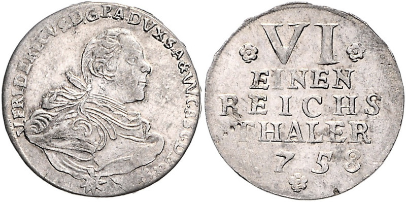 Anhalt/-Bernburg. 
Victor Friedrich 1721-1765. 1/6 Taler 1758, Harzgerode, Krie...