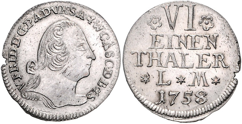 Anhalt/-Bernburg. 
Victor Friedrich 1721-1765. 1/6 Taler 1758, Harzgerode, Krie...