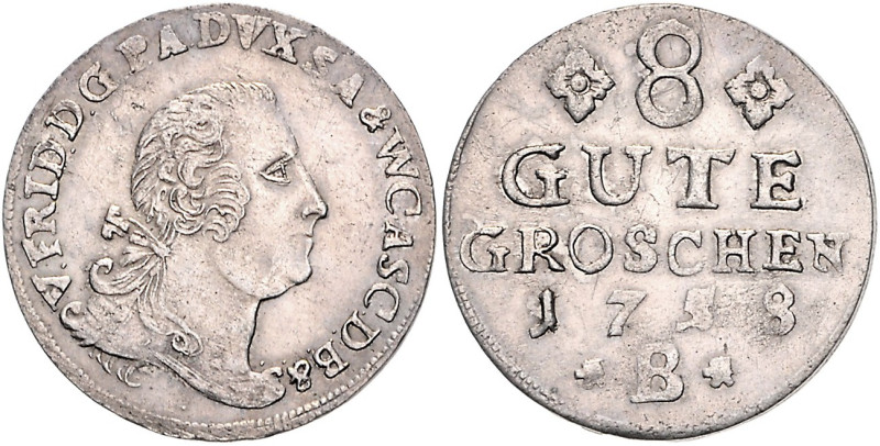 Anhalt/-Bernburg. 
Victor Friedrich 1721-1765. 8 Gute Groschen 1758 B, Harzgero...