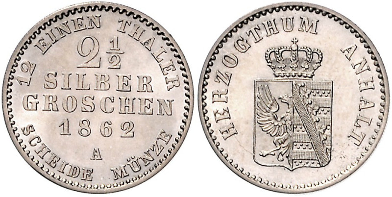 Anhalt/-Bernburg. 
Alexander Carl 1834-1863. 2 1/2 Silbergroschen 1862 A. J.&nb...