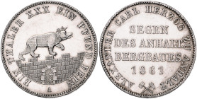 Anhalt/-Bernburg. 
Alexander Carl 1834-1863. Ausbeutetaler 1861. J.&nbsp;73, AKS&nbsp;17, Kahnt&nbsp;6. dazu Ausbeutetaler 1855 (mit überarb. Hksp), ...