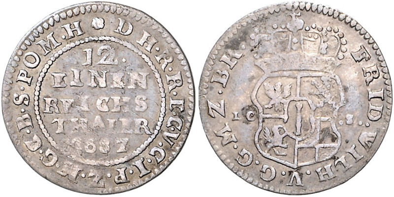 Brandenburg/-Preußen. 
Friedrich Wilhelm 1640-1688. 1/12 Taler 1687 LCS, Berlin...