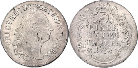 Brandenburg/-Preußen. 
Friedrich II. 1740-1786. 1/3 Taler 1758, Mzz. zwei Sterne bei der Wertzahl, Kriegsgeld, Mzst. Dresden (geprägt zwischen Februa...