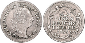 Brandenburg/-Preußen. 
Friedrich II. 1740-1786. 1/3 Taler 1758, Mzz. zwei kleine fünfblättrige Rosetten bei der Wertzahl, Kriegsgeld, Mzst. Leipzig (...
