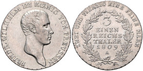 Brandenburg/-Preußen. 
Friedrich Wilhelm III. 1797-1840. 1/3 Taler 1809 A. Old.&nbsp;108, J.&nbsp;32, AKS&nbsp;21. . 

winzigste Sf am Rand, feine ...