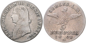 Brandenburg/-Preußen. 
Friedrich Wilhelm III. 1797-1840. 9 Kreuzer 1808 G, für Schlesien. Old.&nbsp;143, J.&nbsp;13. . 

f. ss