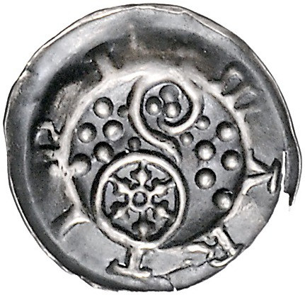 Erfurt, Stadt. 
Hohlpfennig o.J. (um 1450), sog. Frei- oder Martinspfennig, Rad...