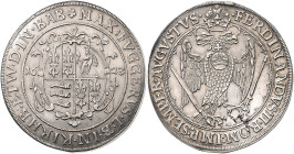 Fugger/-Babenhausen-Wellenburg. 
Maximilian II. 1598-1629. Taler 1623 (Jz. im Stempel aus 1622 geändert), Wappen in floraler Kartusche/gekr. Doppelad...