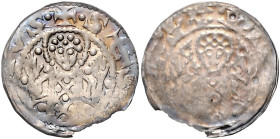 Halberstadt, Bistum. 
Rudolf I. von Schladen 1136-1149. Dünnpfennig, Brb. des Hl. Stephan mit erhobenen Händen, i. F. Steine, Rs. undeutlich, 0,82 g....