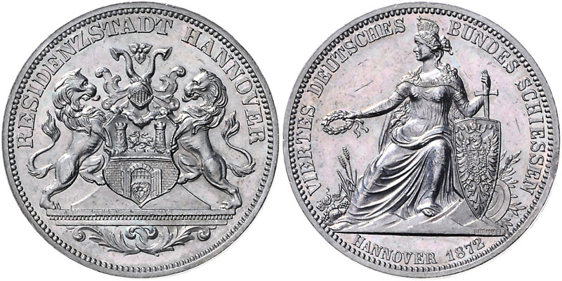Hannover, Stadt. 
Feinsilbermedaille (Talergröße) 1872, Viertes Deutsches Bunde...