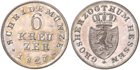 Hessen/-Darmstadt. 
Ludwig I. 1806-1830. 6 Kreuzer 1827. J.&nbsp;26, AKS&nbsp;79. . 

f. vz