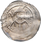 Magdeburg, Erzbistum. 
Friedrich I. von Wettin 1142-1152. Brakteat, Halle (?), Brb. des Erzbischofs mit Krumme v. v. zwischen zwei Salzhaken, zwei St...