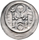 Magdeburg, Erzbistum. 
Albrecht von Käfernburg 1205-1232. Brakteat, sog. Moritzpfennig, um 1230, Hüftbild des Hl. Moritz v. v. mit Kreuzstab u. Fahne...