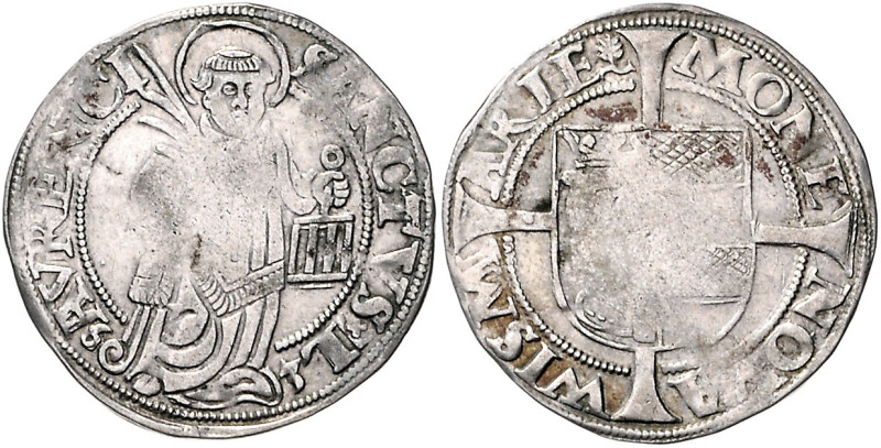 Mecklenburg-Wismar, Stadt. 
Doppelschilling 1563, Hl. Laurentius/Stadtwappen au...