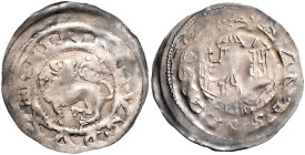 Sachsen-Herzogtum. 
Heinrich der Löwe 1139/42-1195. Dünnpfennig, Mzst. Wegeleben oder Braunschweig, schreitender Löwe n. li./dreitürmige Burganlage, ...