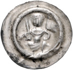 Sachsen-Markgrafschaft Meißen. 
Otto der Reiche 1156-1190. Brakteat, 0,59 g, sitzender Markgraf v. v. mit Schwert u. Fahnenlanze. Schwinkowski&nbsp;2...