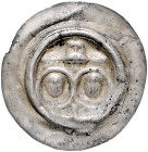 Sachsen-Markgrafschaft Meißen. 
Otto der Reiche 1156-1190. Brakteat, 0,50 g, zwei Brb. nebeneinander in Linienkreisen, darüber Turm mit flachen Seite...