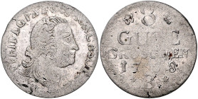 Sachsen/-Hildburghausen. 
Ernst Friedrich III. Karl 1745-1780. 8 Gute Groschen 1758 B, Kriegsgeld, unter Verwendung des Namens Victor Friedrichs v. A...