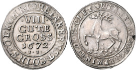 Stolberg/-Wernigerode. 
Heinrich Ernst 1638-1672. VIII Gute Groschen 1672 JB, Mzst. Wernigerode. Friederich&nbsp;1252. . 

kleiner Sf am Rand, sons...